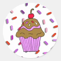 Chocolate  Cupcake with Candy Sprinkles Classic Round Sticker