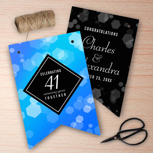 Elegant 41st Blue Topaz Wedding Anniversary Bunting Flags