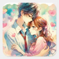 Cute Anime Themed Valentine's Day Square Sticker