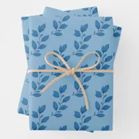 Elegant Pastel & Dark Blue Watercolor Botanical Wrapping Paper Sheets