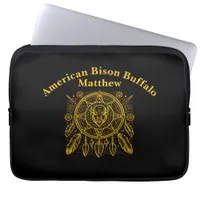 Bison Design With Feathers and Geometric Patterns Laptop Sleeve