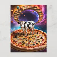 Surreal Pizza Cow Colorful Collage Postcard