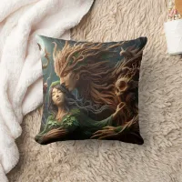 Forest Deities Embrace Under Moonlight Throw Pillow