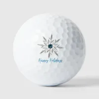 Silver Aqua Crystal Snowflake Happy Holidays Golf Balls