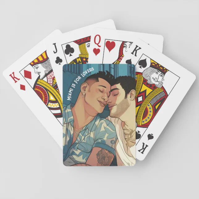 Miami Downtown Gay Men Cuddling Illustration Poker Cards