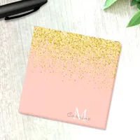 Metallic Gold Glitter Rain + Rose Quartz Monogram Post-it Notes