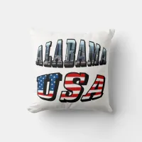 Alabama Picture and USA Flag Font Throw Pillow