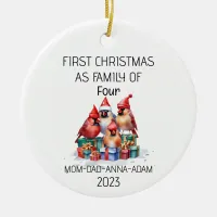 First Christmas Family of Four Cardinal Birds Ceramic Ornament