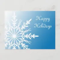 White Snowflake on Blue Business Happy Holidays Holiday Postcard