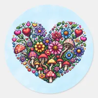 Floral Heart Pixel Art Classic Round Sticker