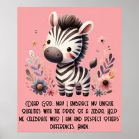 Woodland Zebra Kids Christian Prayer on Pink | Poster