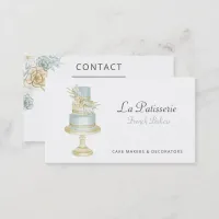 Elegant Blue Floral Wedding Cake Makers Bakery Business Card