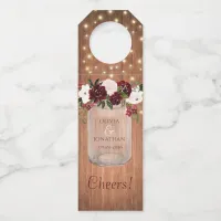 Floral Burgundy Mason Jar Rustic Wedding Bottle Hanger Tag