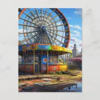 Abandoned Carnival Empty Ferris Wheel Postcard