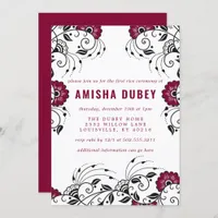 Burgundy Floral Annaprashan First Rice Ceremony Invitation