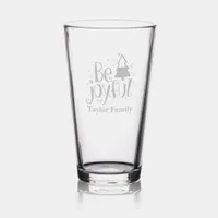 Monogram Family Name Be Joyful Christmas Etched  Pint Glass