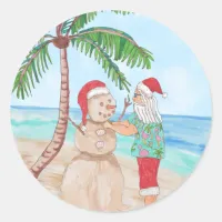 Thumbnail for Snowbird Santa and Sandy Snowman  Classic Round Sticker