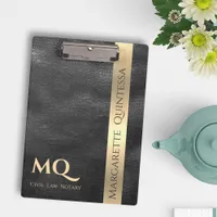 Modern Black Leather Gold Monogrammed Stylish Name Clipboard