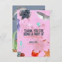 Ocean Animals Kids Party Pink Thank You Card