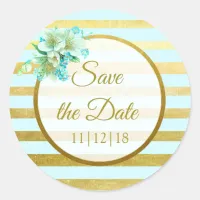 Blu and Gold Floral Save the Date Stickers