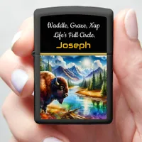 Majestic Buffalo by a Serene Mountain River Zippo Lighter