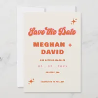 Retro Groovy 70s Cute Ivory Orange Pink Wedding Save The Date