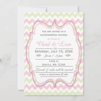 pink & green chevron mod housewarming invitations