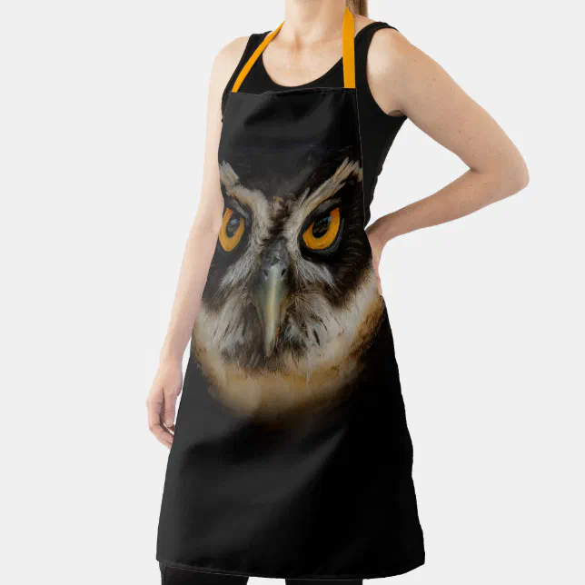 Mesmerizing Golden Eyes of a Spectacled Owl Apron