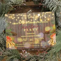 Christmas Lights Pine Cones Bells on Rustic Wood  Invitation