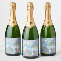 Modern Tropical Beach Coastal Wedding Sparkling Wine Label