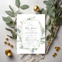 Watercolor Eucalyptus Geometric Baby Shower Invitation