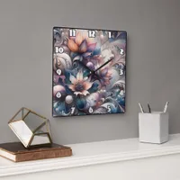 Abstract Floral Design With Swirls and Pearls Square Wall Clock