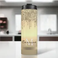 monogram metallic 14k gold dripping glitter thermal tumbler