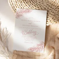 Palm Leaf Modern Rose Gold White Wedding Invitation