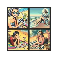 Beautiful Retro Lady at the Beach with Cocktail Metal Print