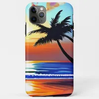 Sunset and Palm Trees Silhouettes Ocean Waves iPhone 11 Pro Max Case