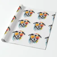 Cute colourful Puppy with sunglasses splash  Wrapping Paper