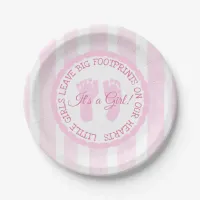 Pink Footprints Girl Baby Shower Paper Plates
