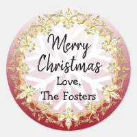 Merry Christmas Gold and Red Personalize Holiday Classic Round Sticker
