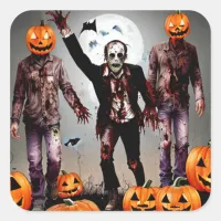 Creepy Zombie and Pumpkin Head  Monsters Square Sticker