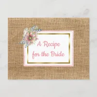PInk Rustic Burlap Floral Wedding Recipe Card