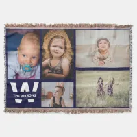 Navy White Multiple Photos Custom Monogram Throw Blanket