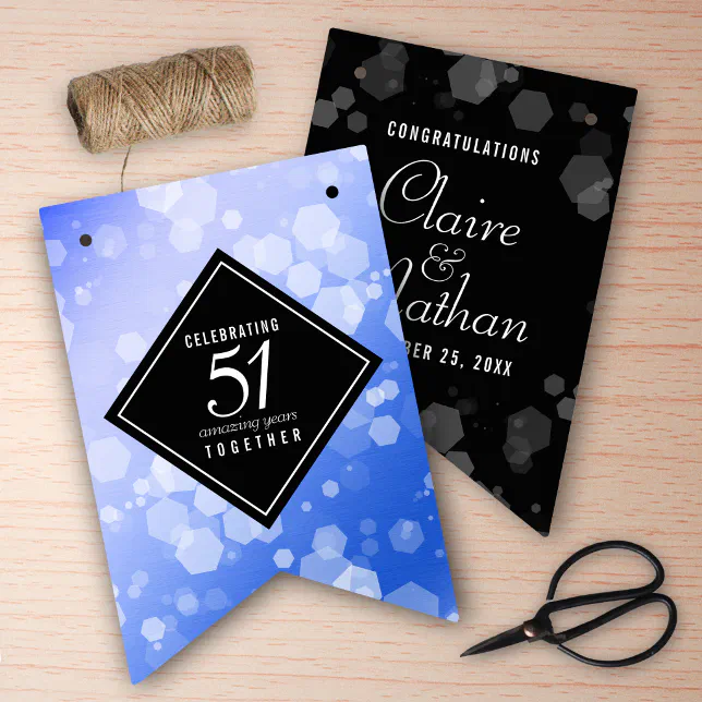 Elegant 51st Sapphire Wedding Anniversary Bunting Flags