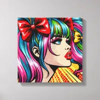 Pretty Pop Art Comic Girl with Bows Canvas Print