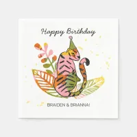 Safari Party Animal Hand Drawn Kids Joint Birthday Napkins