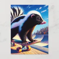 Surreal Skateboarding Skunk Postcard