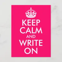 Bright Pink Keep Calm and Write On Postcard