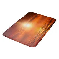 Tranquil Sunset Orange Golden Sky Over Sea Ocean Bath Mat