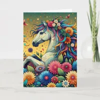 Horse and Flowers Whimsical Personalized Birthday Card
