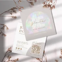 Elegant Beige Holographic Beauty Square Business Card